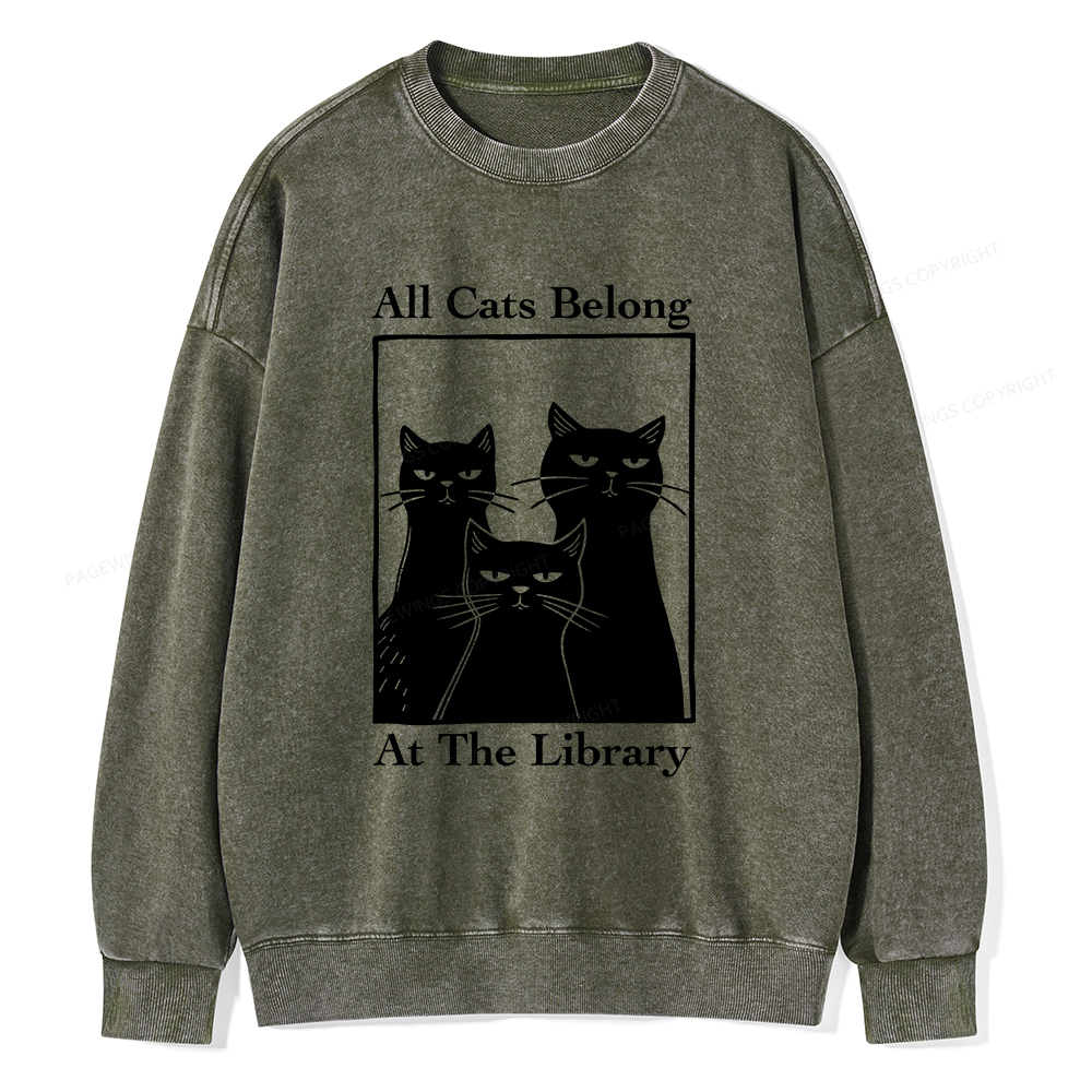 Pagewings All Cats Belong At The Library Unisex Washed Sweatshirt