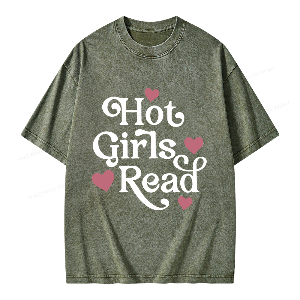 Pagewings Hot Girls Read Unisex Washed T-shirt
