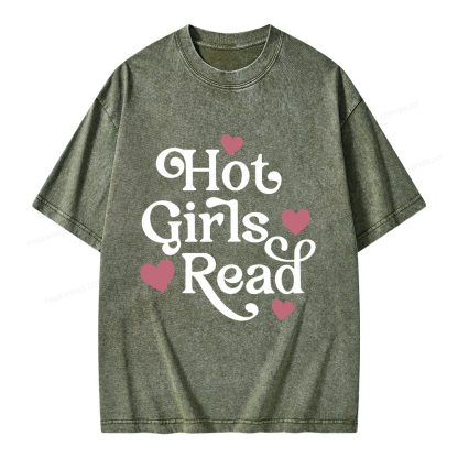 Pagewings Hot Girls Read Unisex Washed T-shirt