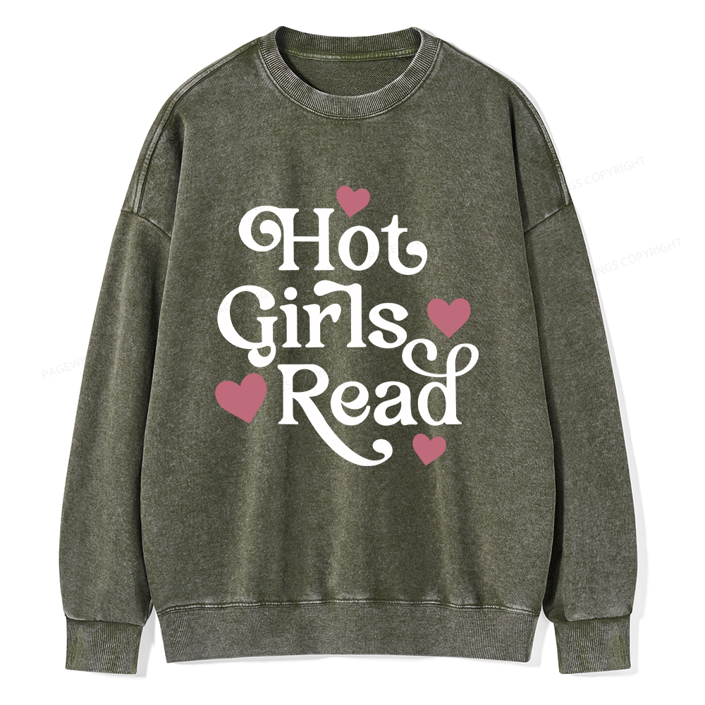 Pagewings Hot Girls Read Unisex Washed Sweatshirt