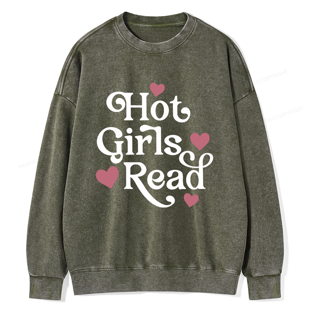 Pagewings Hot Girls Read Unisex Washed Sweatshirt