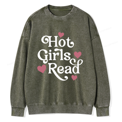 Pagewings Hot Girls Read Unisex Washed Sweatshirt