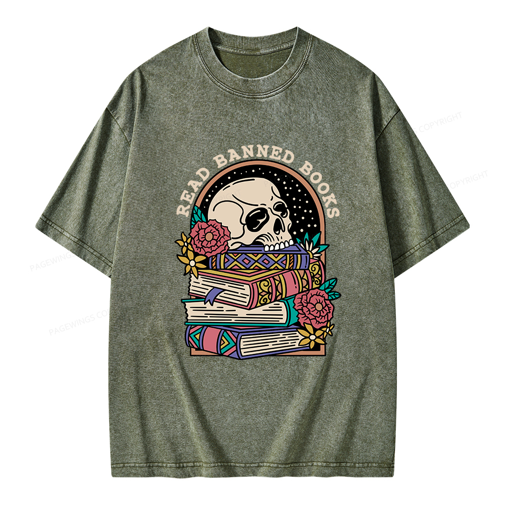 Pagewings Read Banned Book Floral Unisex Tee Unisex Washed T-shirt