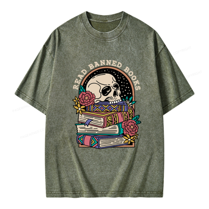 Pagewings Read Banned Book Floral Unisex Tee Unisex Washed T-shirt