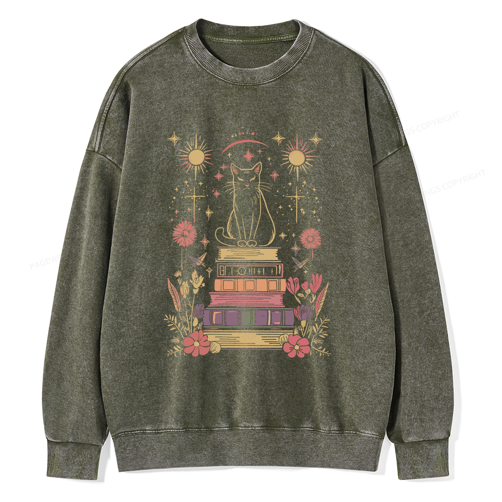 Pagewings Mystical Cat Unisex Washed Sweatshirt