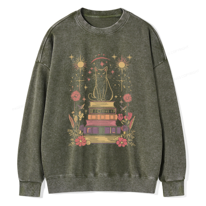 Pagewings Mystical Cat Unisex Washed Sweatshirt