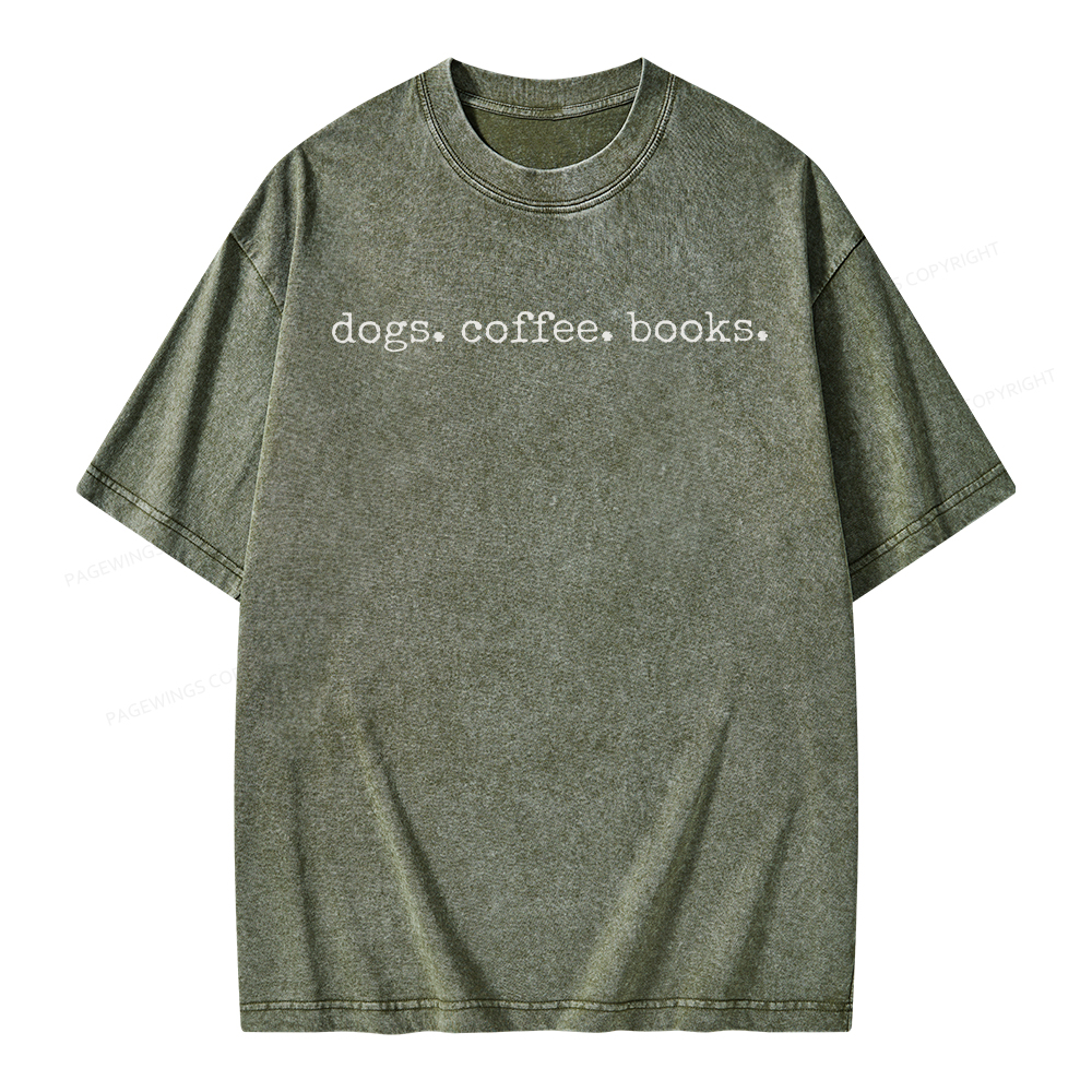 Pagewings Dogs Coffee Books Unisex Washed T-shirt