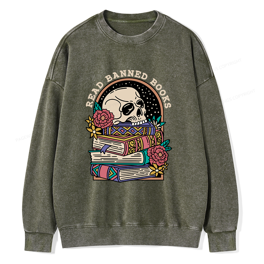 Pagewings Read Banned Book Floral Unisex Tee Unisex Washed Sweatshirt