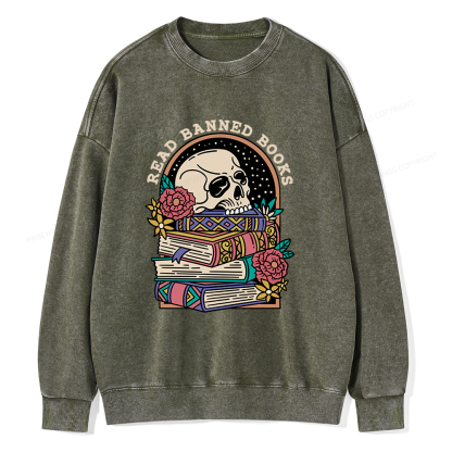 Pagewings Read Banned Book Floral Unisex Tee Unisex Washed Sweatshirt