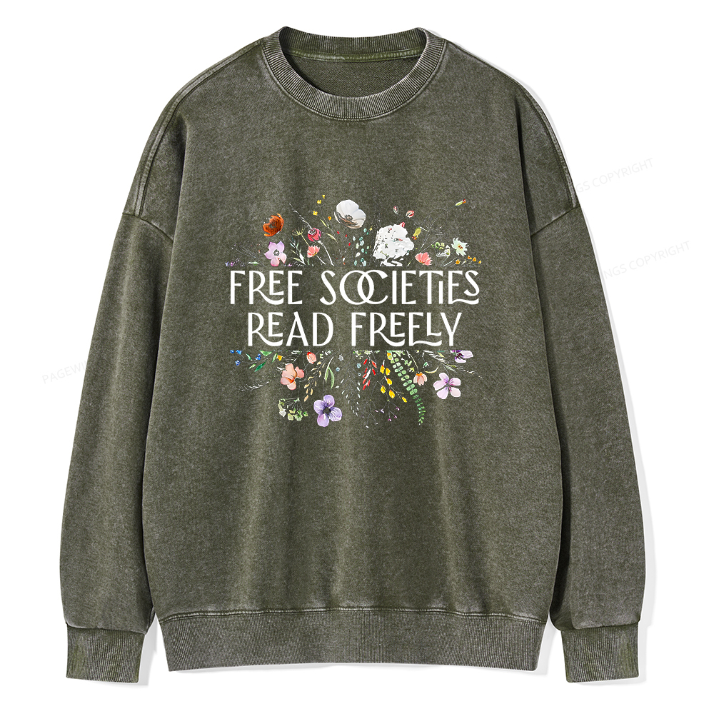 Pagewings Free Societies Read Freely Unisex Washed Sweatshirt