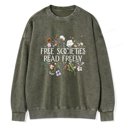 Pagewings Free Societies Read Freely Unisex Washed Sweatshirt