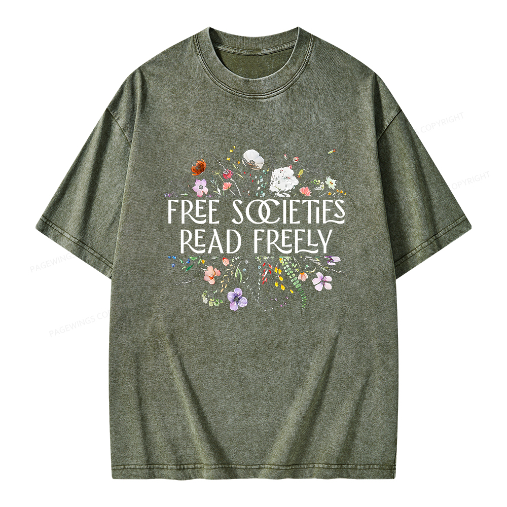 Pagewings Free Societies Read Freely Unisex Washed T-shirt