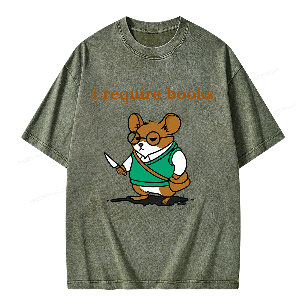 Pagewings I Require Books Unisex Washed T-shirt