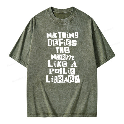 Pagewings Nothing defies the norm like a public library Unisex Washed T-shirt