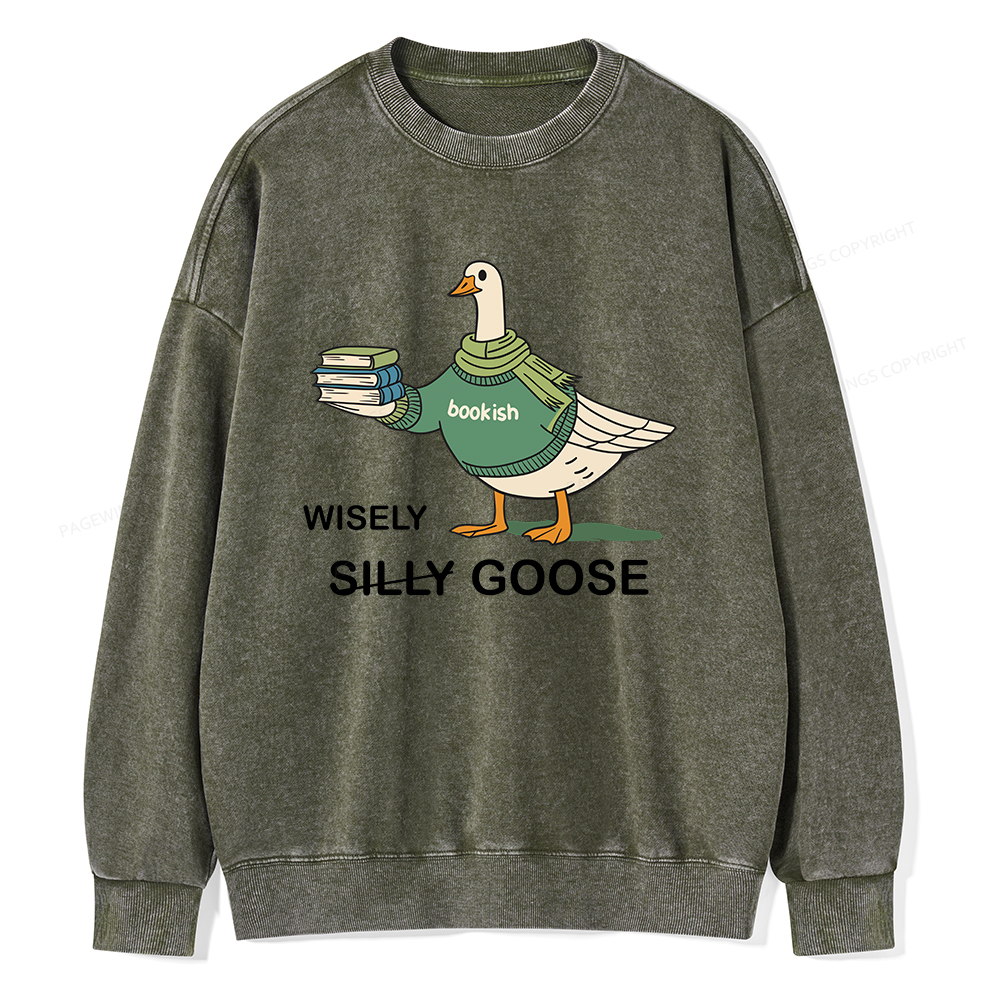 Pagewings Wisely Silly Goose  Unisex Washed Sweatshirt
