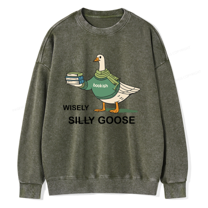 Pagewings Wisely Silly Goose  Unisex Washed Sweatshirt