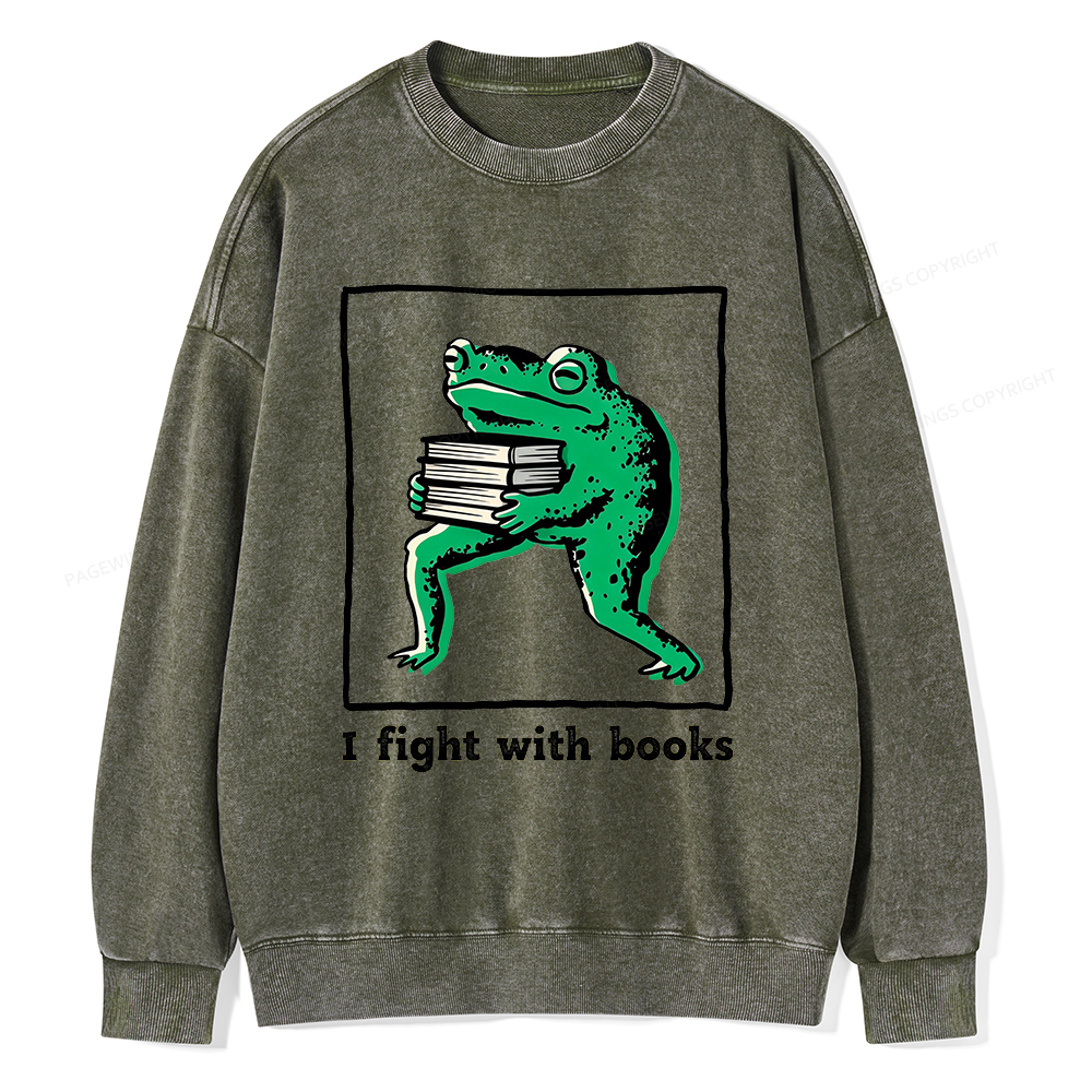 Pagewings I Fight With Books Unisex Washed Sweatshirt