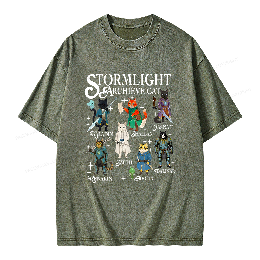 Pagewings Cat Characters Unisex Washed T-shirt