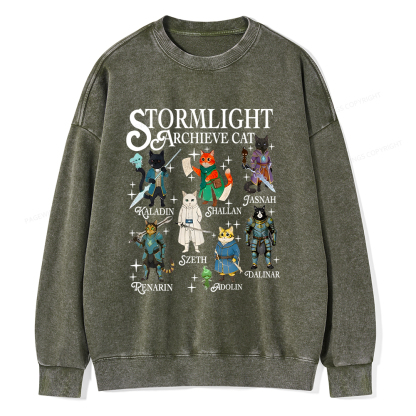 Pagewings Cat Characters Unisex Washed Sweatshirt