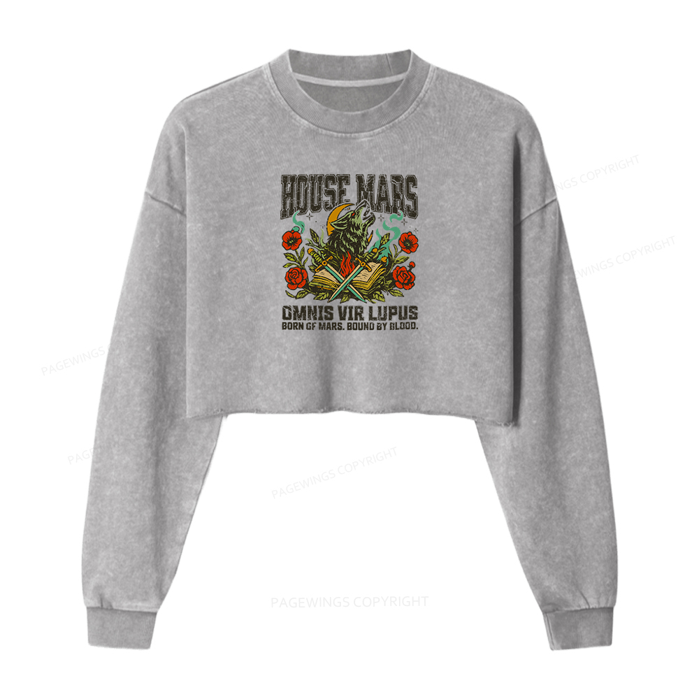 Pagewings House Mars Women Washed Crop Sweatshirt