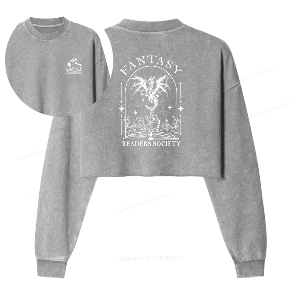 Pagewings Fantasy Reader Society Women Washed Crop Sweatshirt