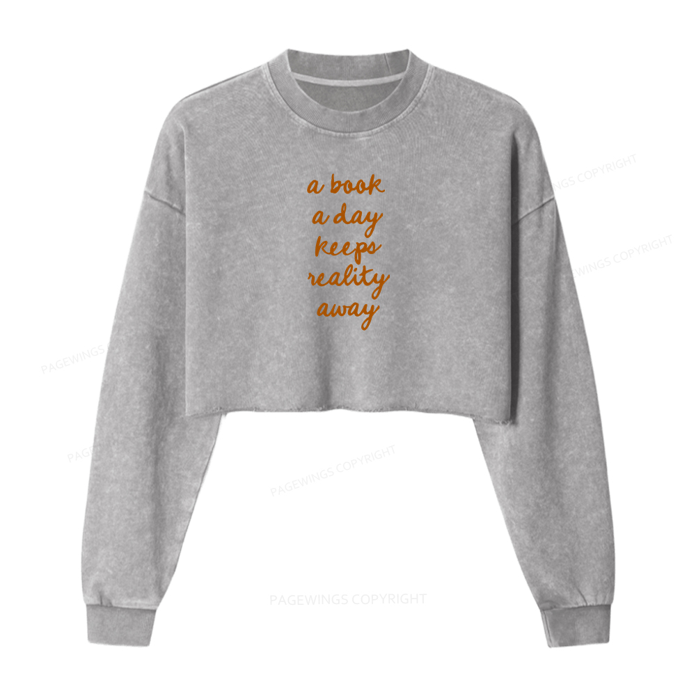 Pagewings A Book A Day Keeps Reality Women Washed Crop Sweatshirt