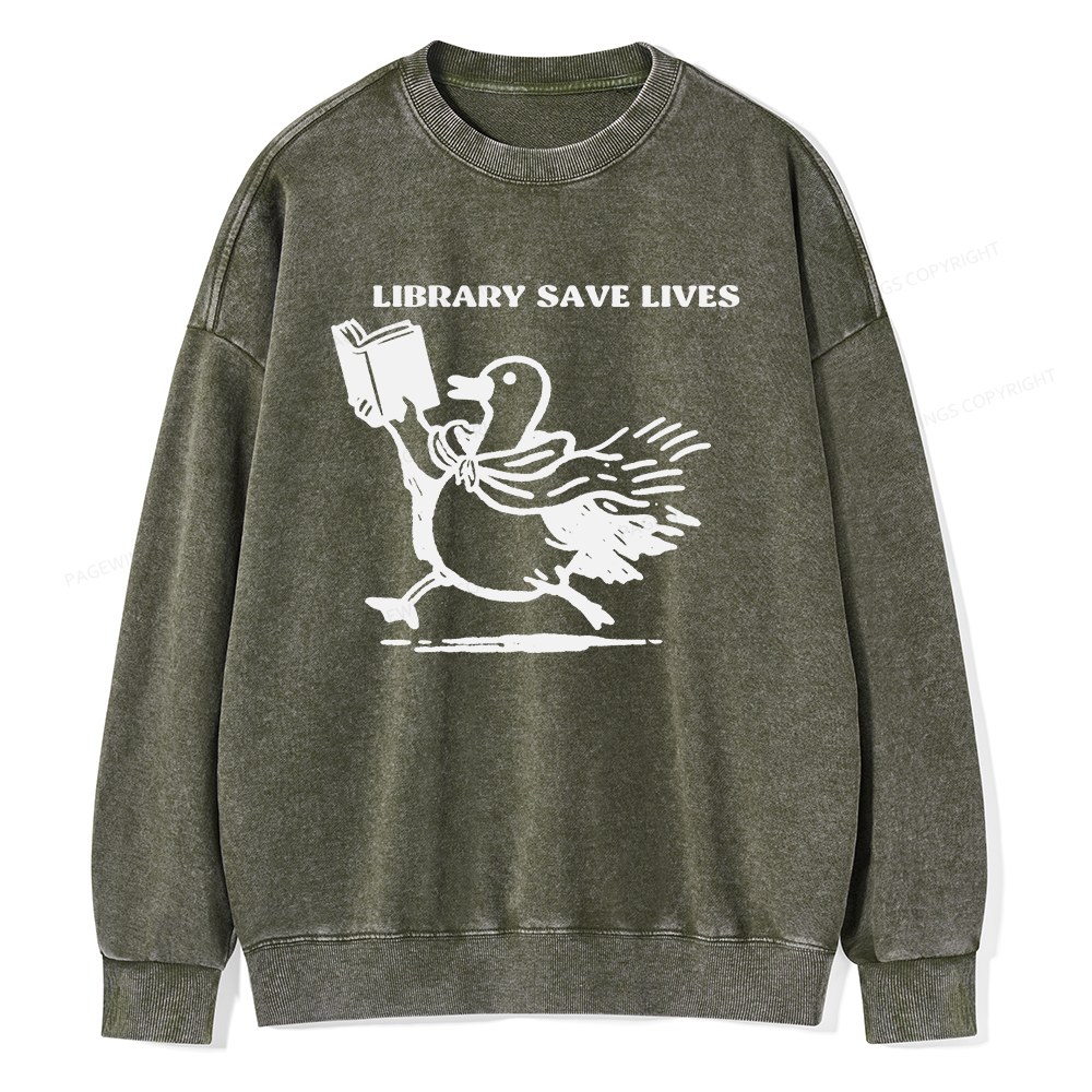 Pagewings Library Save Lives Unisex Washed Sweatshirt
