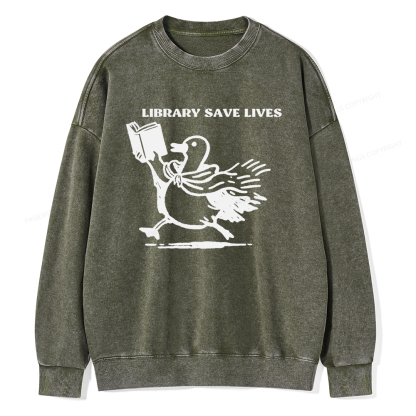 Pagewings Library Save Lives Unisex Washed Sweatshirt