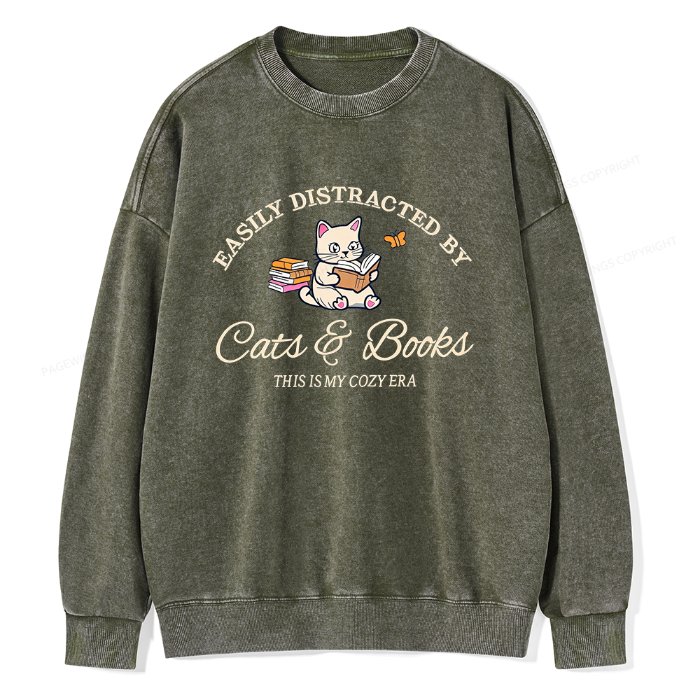 Pagewings Cats and Books Unisex Washed Sweatshirt