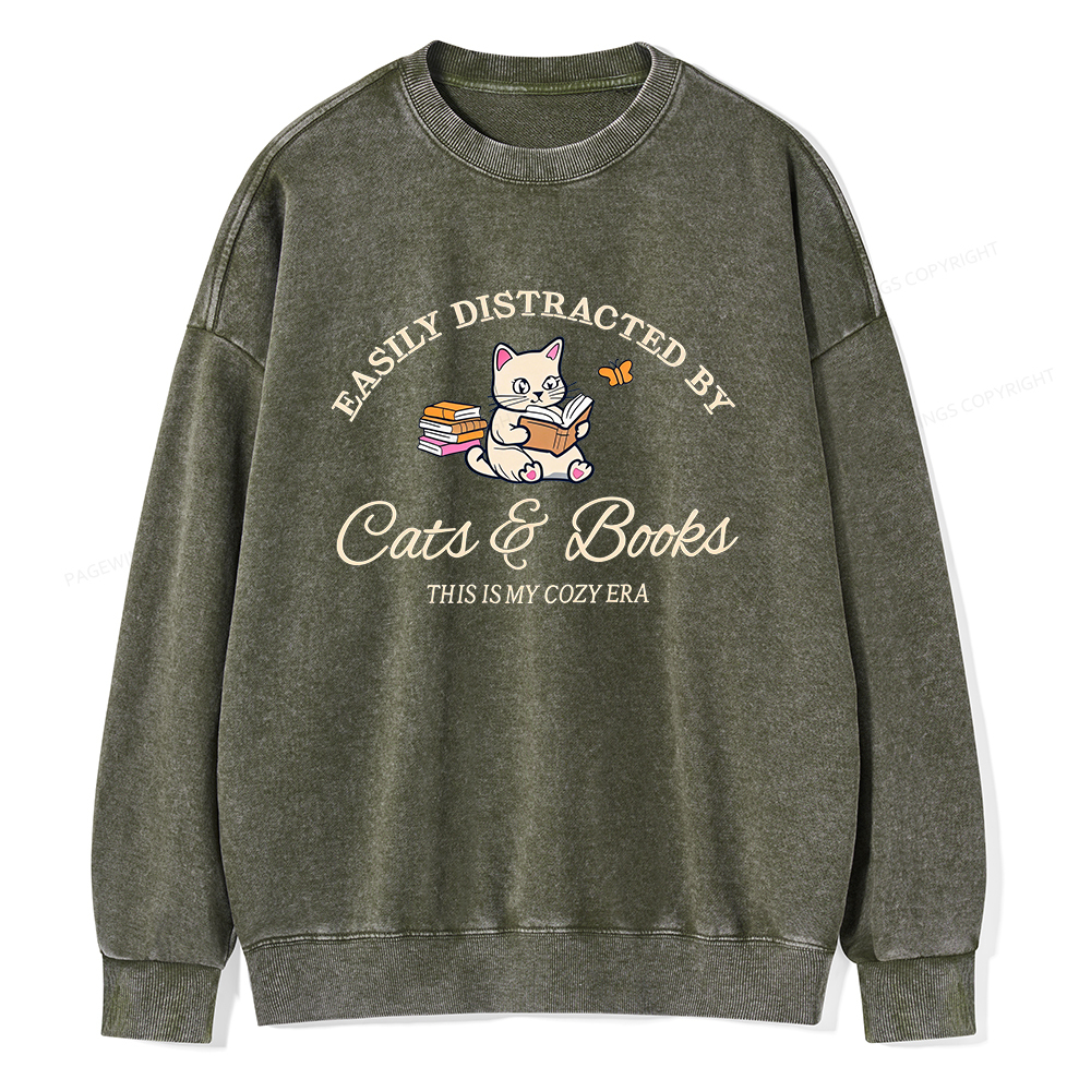 Pagewings Cats and Books Unisex Washed Sweatshirt