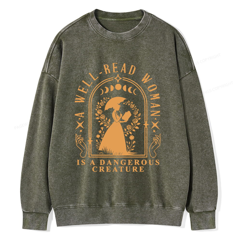 Pagewings A Well-Read Woman Is A Dangerous Creature Unisex Washed Sweatshirt