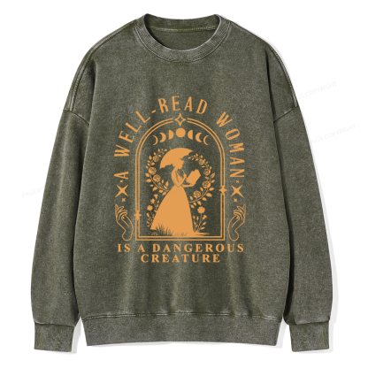 Pagewings A Well-Read Woman Is A Dangerous Creature Unisex Washed Sweatshirt