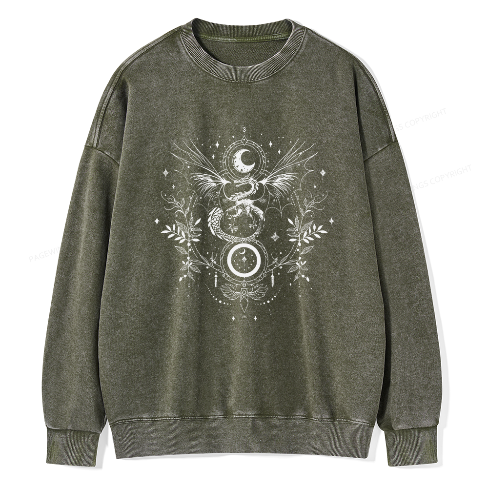 Pagewings Dragon Moon Phase Unisex Washed Sweatshirt