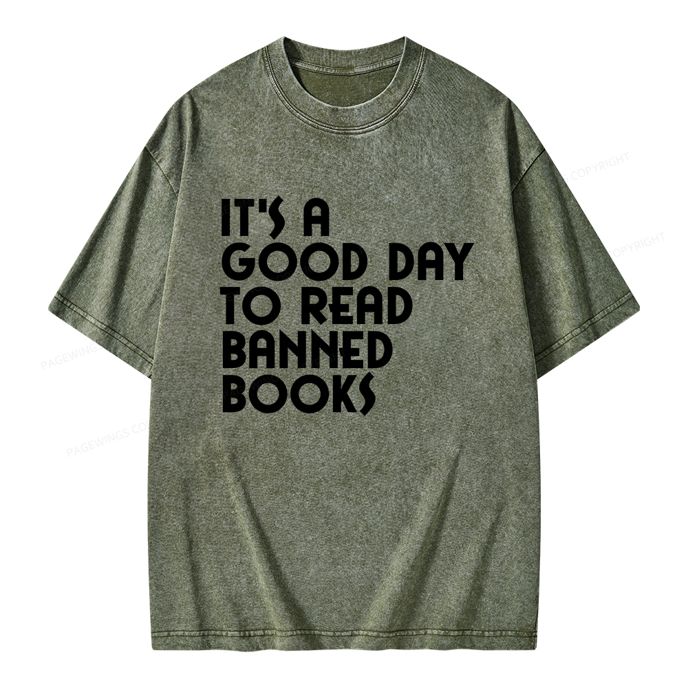 Pagewings It's A Good Day To Read Banned Books Unisex Washed T-shirt