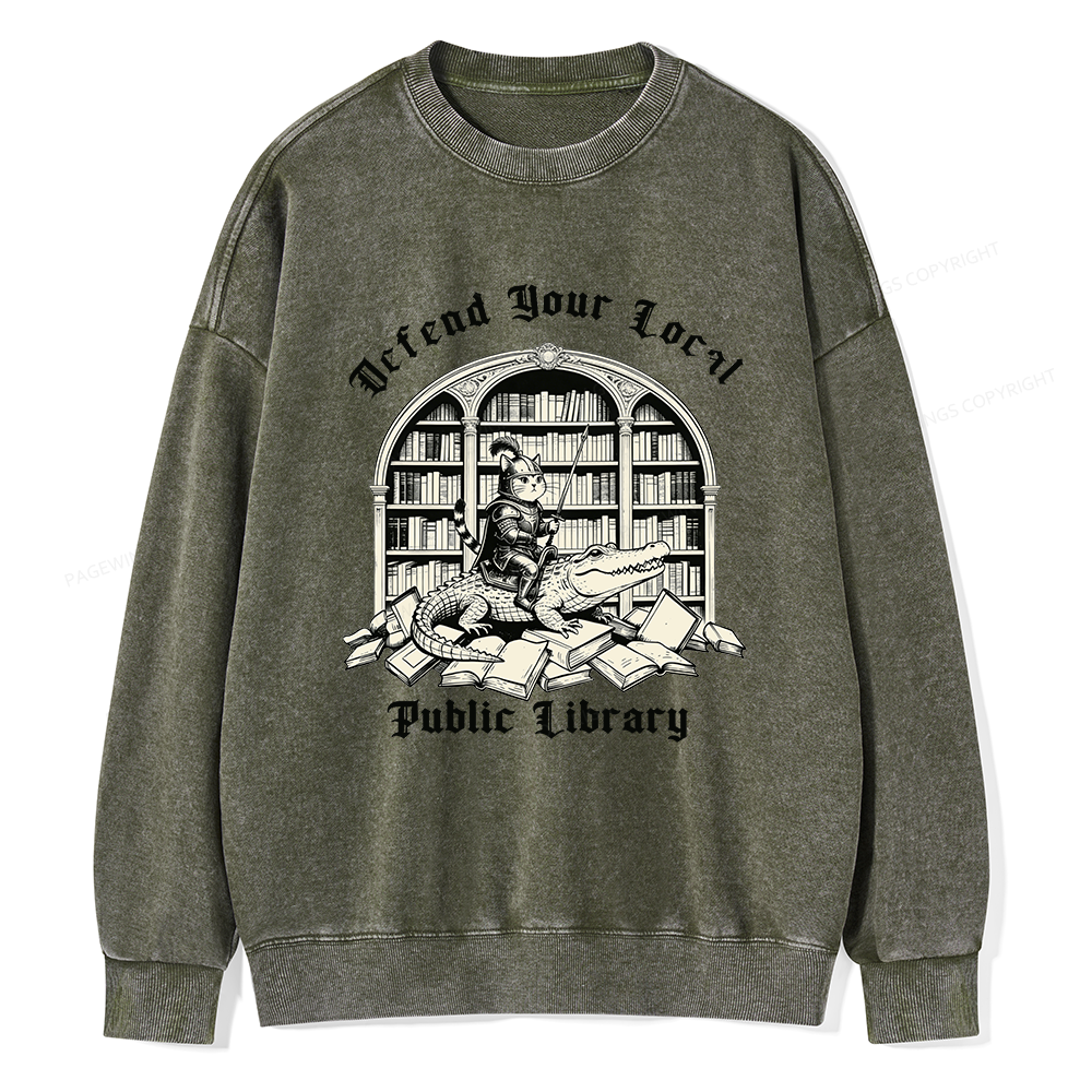 Pagewings Defend Your Local Public Library Unisex Washed Sweatshirt
