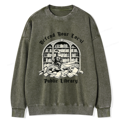 Pagewings Defend Your Local Public Library Unisex Washed Sweatshirt
