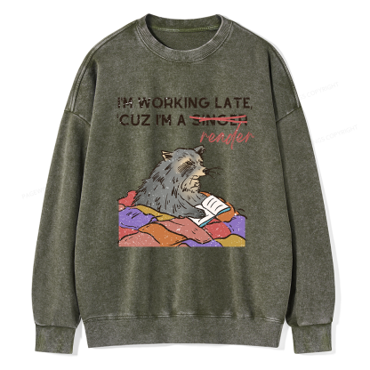 Pagewings I'm Working Late Unisex Washed Sweatshirt