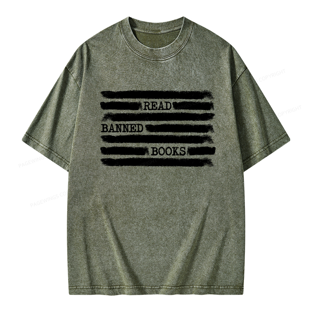 Pagewings Read Banned Books Bookworm Librarian Unisex Washed T-shirt