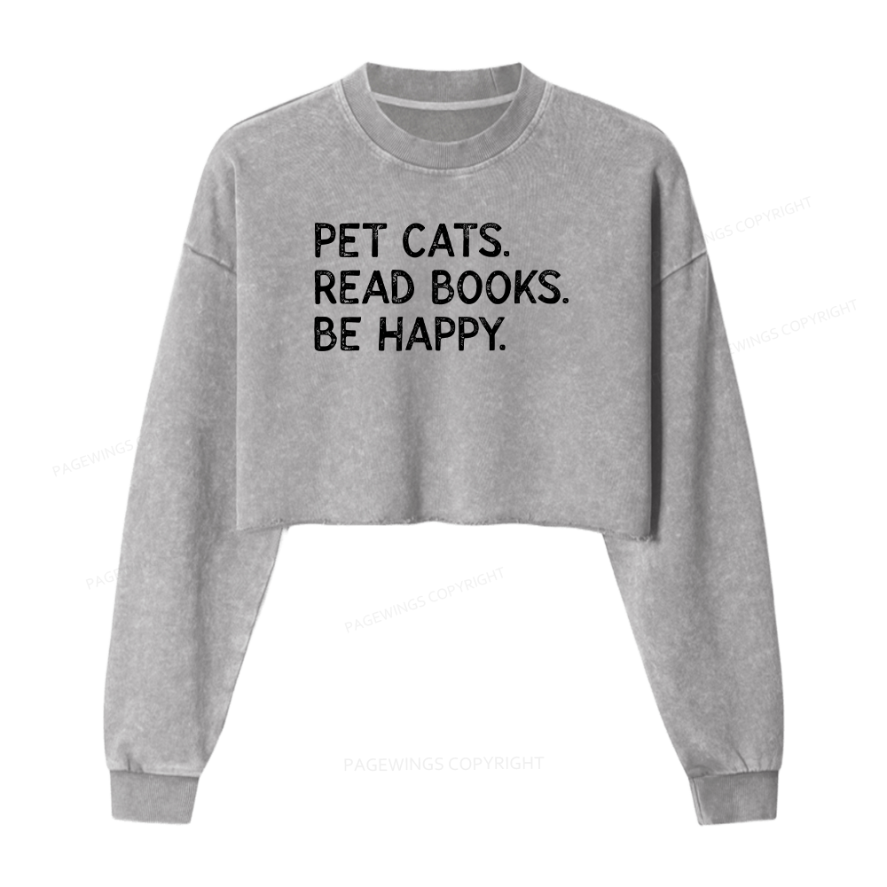 Pagewings Dogs Reading Books Washed Crop Sweatshirt