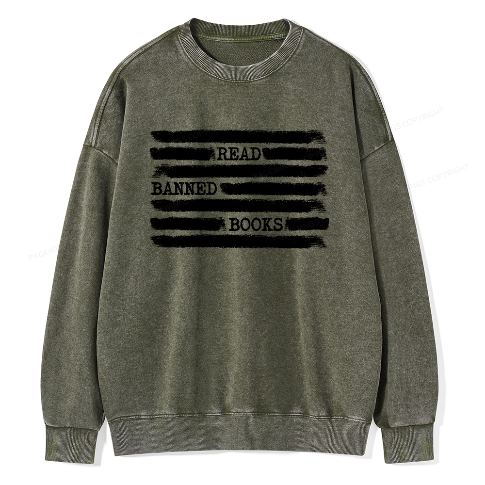 Pagewings Read Banned Books Bookworm Librarian Unisex Washed Sweatshirt