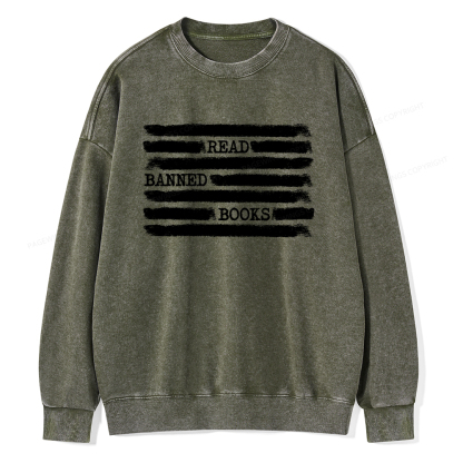 Pagewings Read Banned Books Bookworm Librarian Unisex Washed Sweatshirt