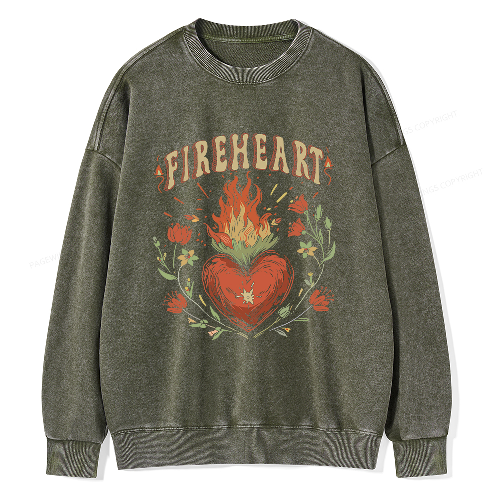 Pagewings Vintage Fire-heart Shirt Unisex Washed Sweatshirt