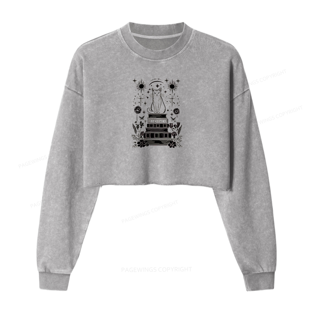 Pagewings Mystical Cat Washed Crop Sweatshirt