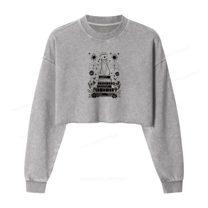 Pagewings Mystical Cat Washed Crop Sweatshirt