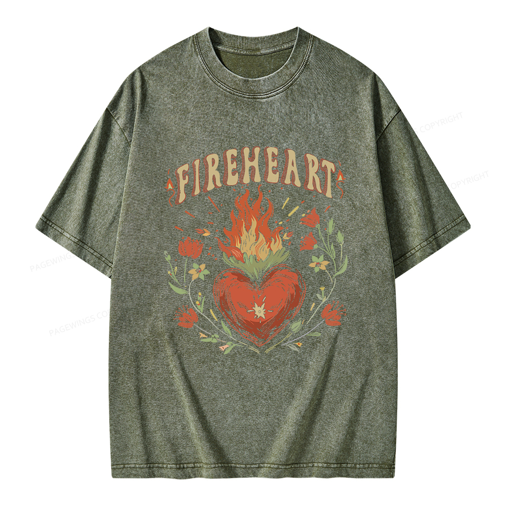 Pagewings Vintage Fire-heart Shirt Unisex Washed T-shirt