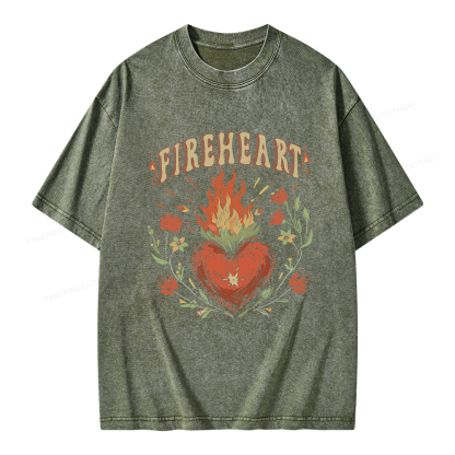 Pagewings Vintage Fire-heart Shirt Unisex Washed T-shirt