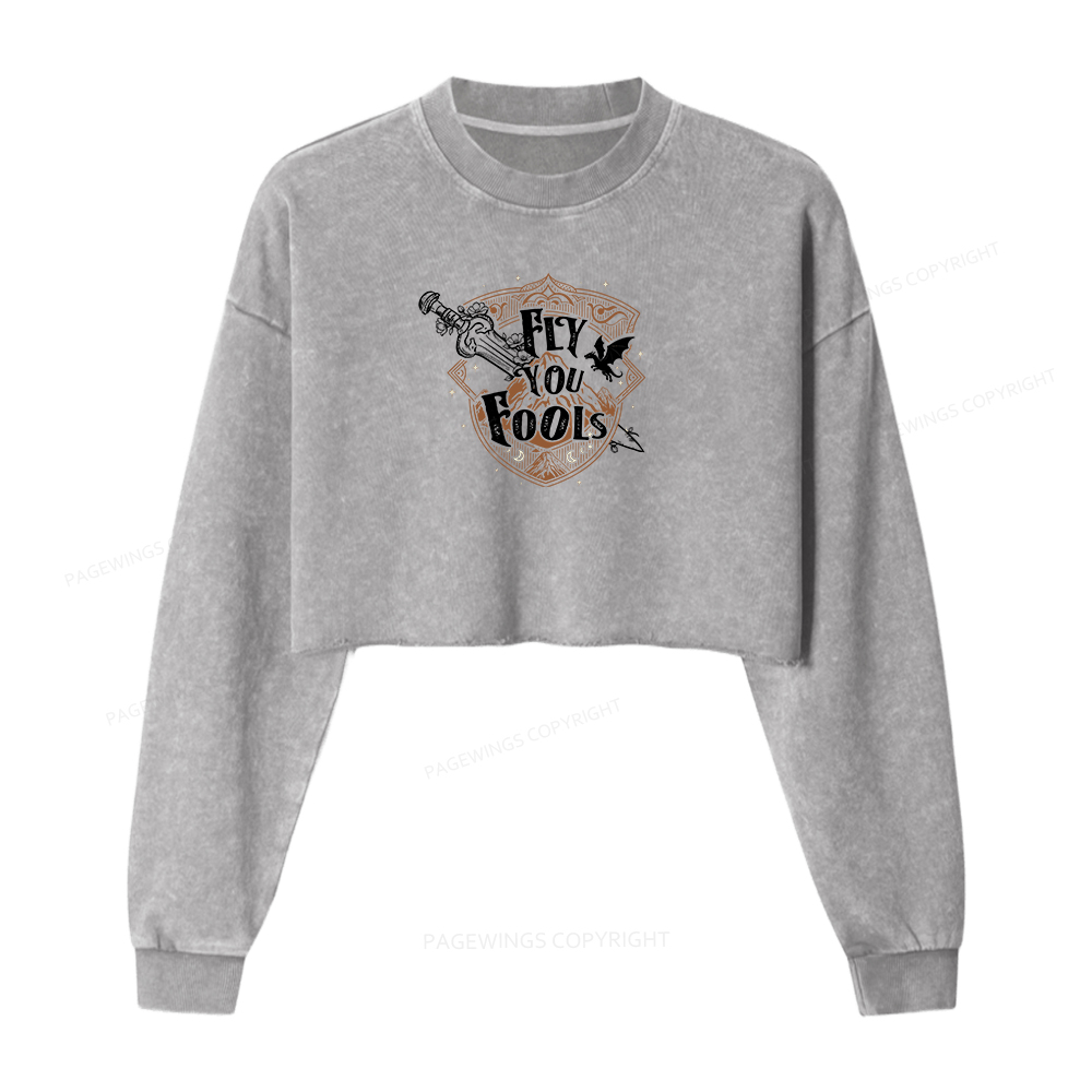 Pagewings Fly You Fools Washed Crop Sweatshirt