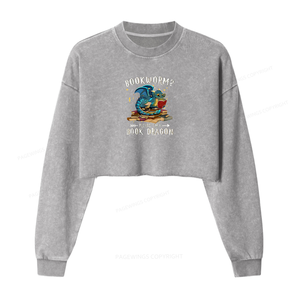 Pagewings Dragon Book Washed Crop Sweatshirt