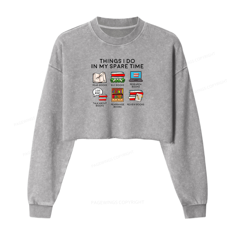 Pagewings Books Reading In My Spare Time Washed Crop Sweatshirt