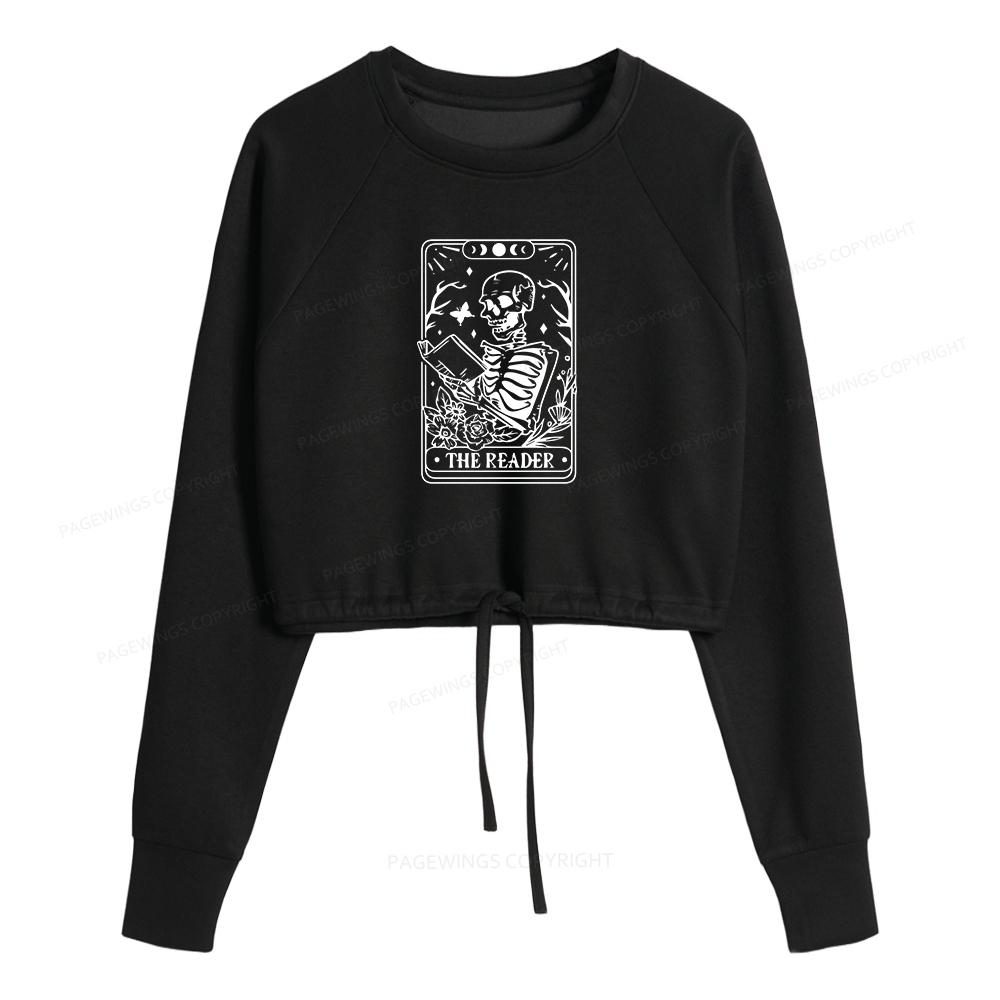Pagewings Halloween The Reader Tarot Card Women Cropped Sweatshirt 